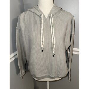 Aerie Sweatshirt Hoodie Junior Size M Gray Cropped Ribbed Drawstring 100% Cotton